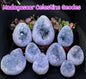 Flotte Madagascar Celestine Geode Cluster EGGs med wooden stand .. Ca. 10 - 15cm,1100 - 1500gram