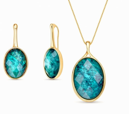 New 2025 Brazil Gem Smaragd Necklace & Earring Set 18K Gold Plated