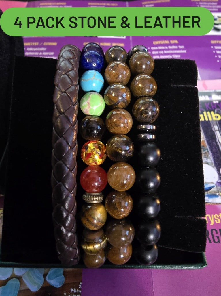 4 PACK - Tigereye + Chakra Chambhala Bracelets