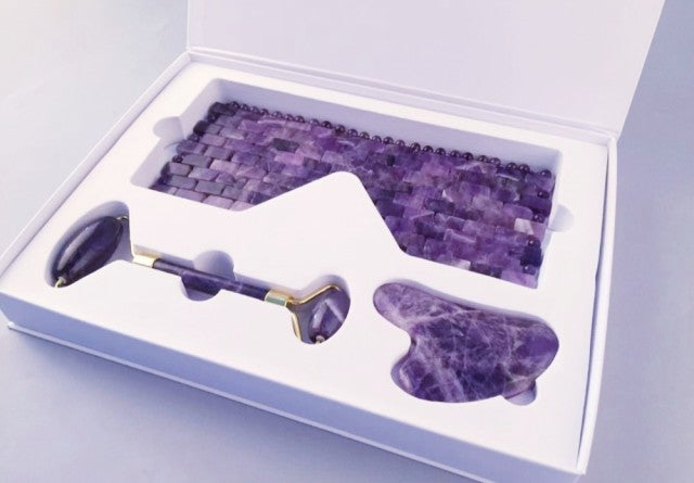 3 - 1 Ametyst Eyemask Roller & Gua Sha facial Spa Set