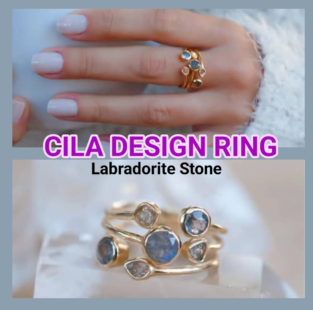 Ny CILA "Janaina " Design Ring , Håndlaget med små Rainbow Labradorite stener, 18k Gold Vermeil ( Gold on Silver )