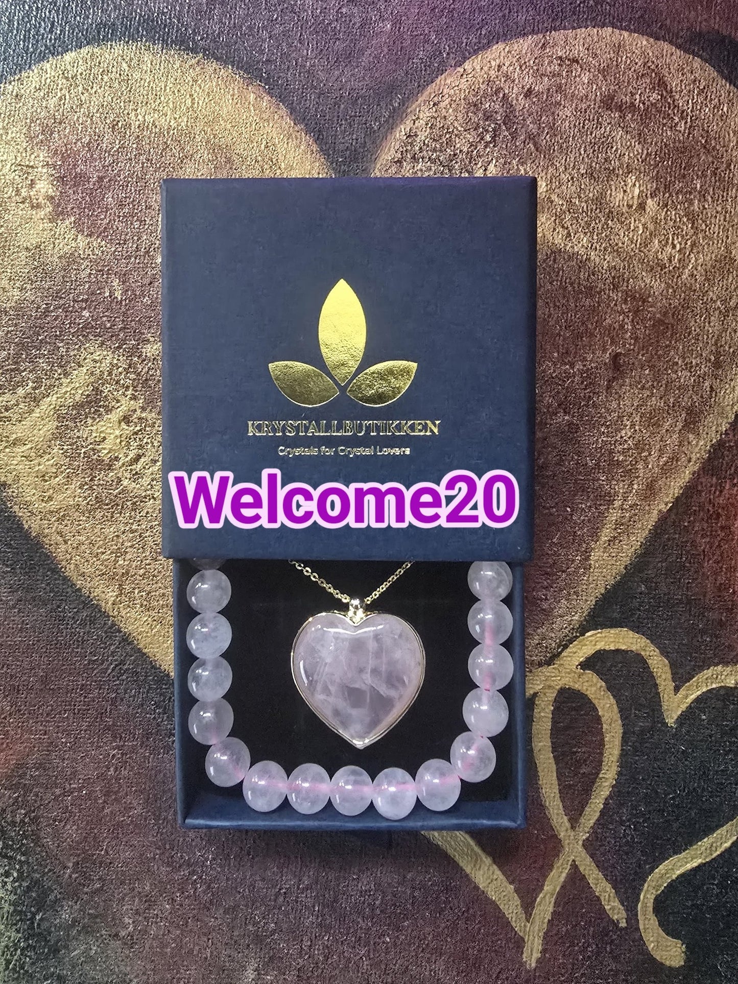 Large Rose Quartz Heart 25mm Designkjede , Gold Electroplated