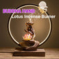 BUDDHA'S Hand Zen Heart - LED Light Circle Backflow Incence Burner w/ wood stand, 36x30x12cm