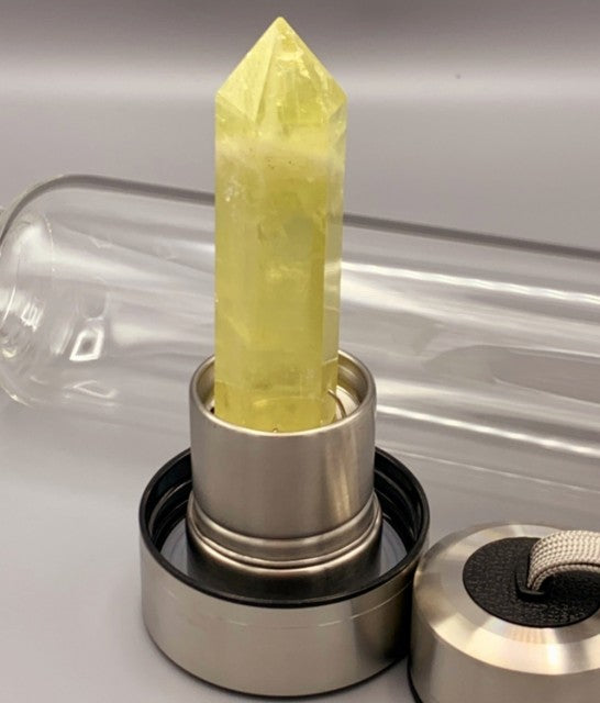 Ekstra Obelisk Tårnkrystall til vannflaske med alubase, Brazilian Clear Ametyst og Clear Citrine