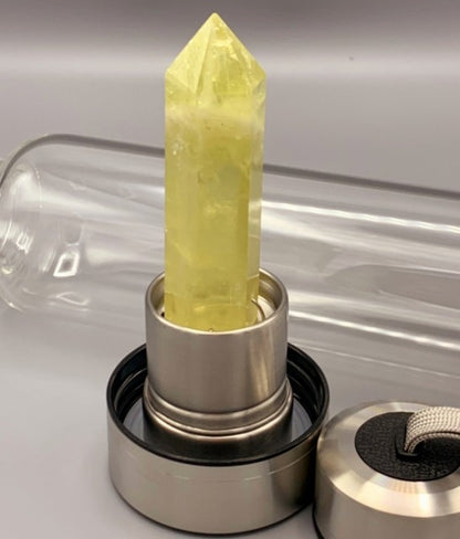 Ekstra Obelisk Tårnkrystall til vannflaske med alubase, Brazilian Clear Ametyst og Clear Citrine