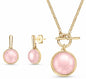 New 2025 Brazil Gem Rose Quartz Pearlized Round 18K Gold Plated Necklace & Earring Set