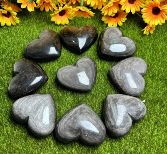 Supervakre, medium ( 60mm ) SILVER OBSIDIAN Hearts