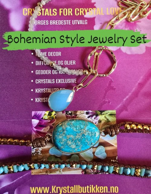 2 - 1 New Bohemian Style Jewelry Set ( BoHo Wrap Armbånd + Lariat kjede ), 12 Design - Stenkombinasjoner
