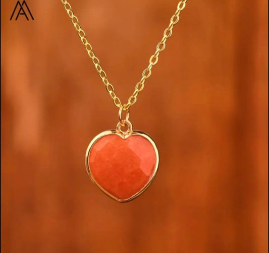Small Hearts Designkjede 16x16mm - Gold Electroplated -  Orange Aventurine