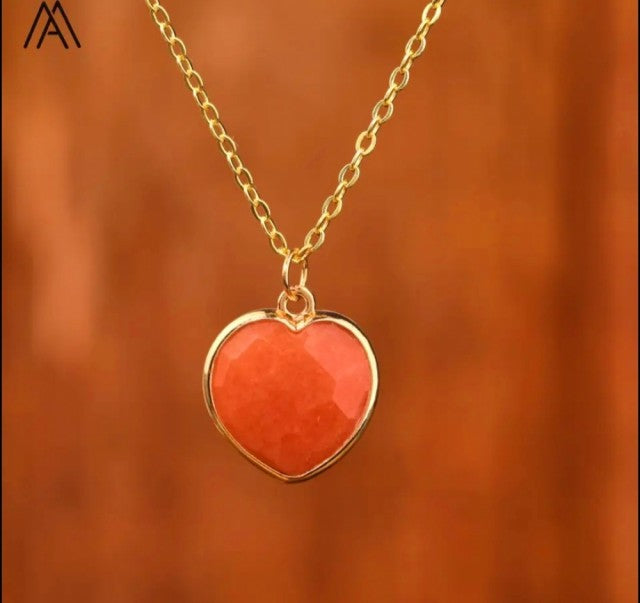 Small Hearts Designkjede 16x16mm - Gold Electroplated -  Orange Aventurine