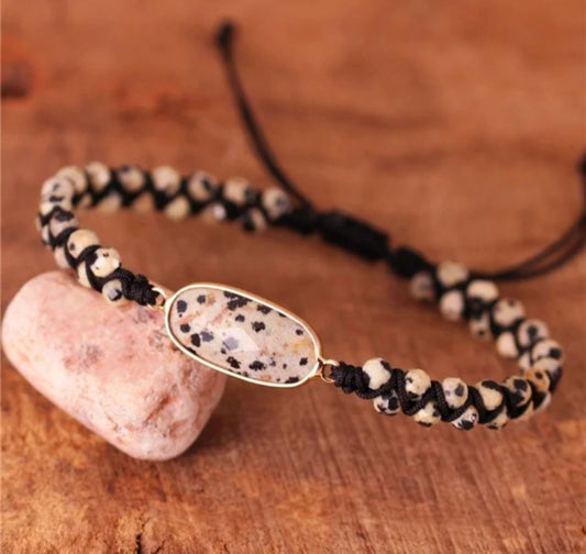 Enkle og vakre Merkaba 2 rader armbÅnd m/ oval Dalmantiner Jasper sten.