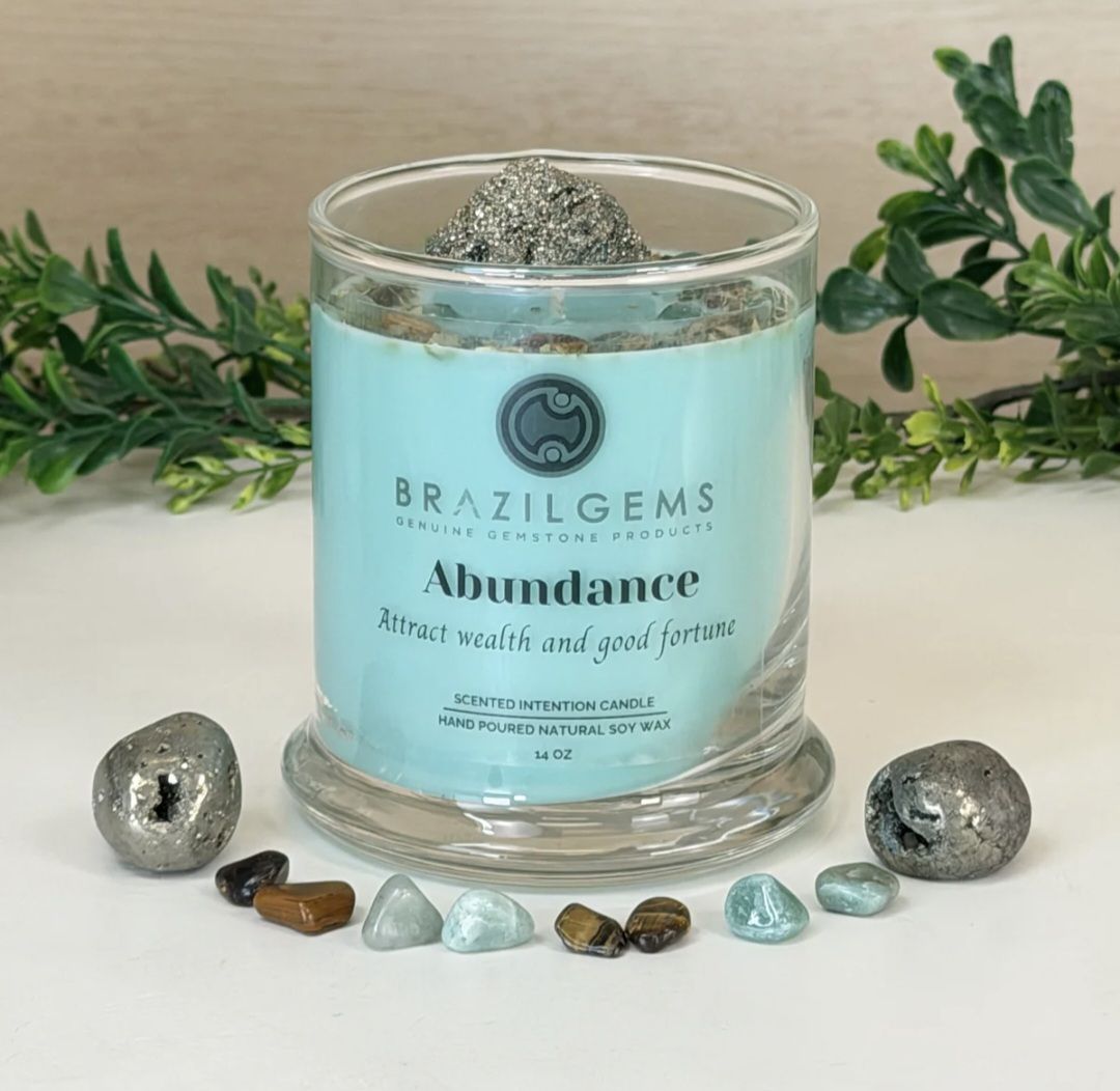 Nye, håndlagede Crystal Soya Wax DuftLys fra BrazilGem, 400gram - Intention " ABUNDANCE "