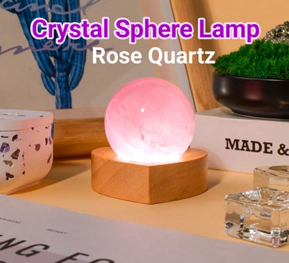 Nye, Led Crystal Sphere Quartz decorlamper... Raw Rose Quartz Cluster, 6cm m/4cm Kule inkl. trebase