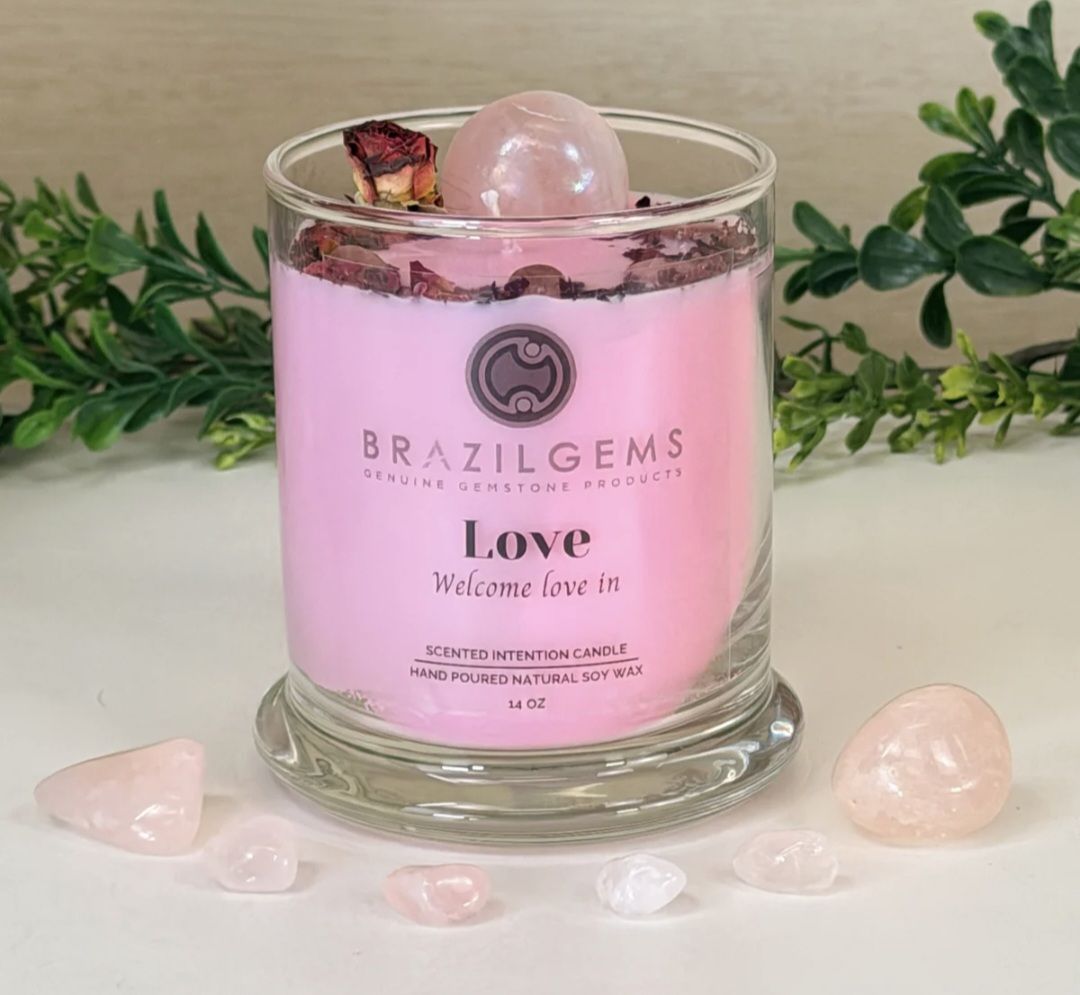 Nye, håndlagede Crystal Soya Wax DuftLys fra BrazilGem, 400gram - Intention LOVE