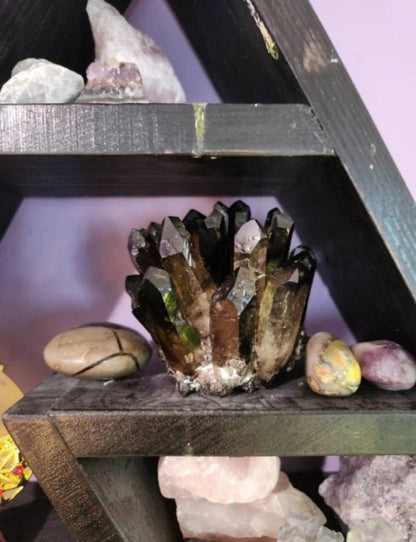 LARGE mørk mineralkvarts "Røyk-Kvarts" Cluster Tower krystalldekorasjon, ca. 700gram