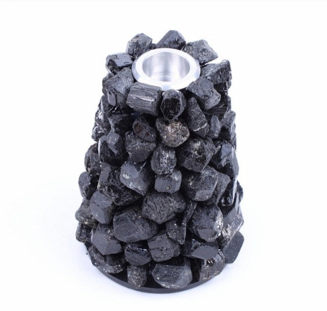 Vakker hÅndlaget Sort Turmaline Quartz Lysestake, ca. 13cm høye