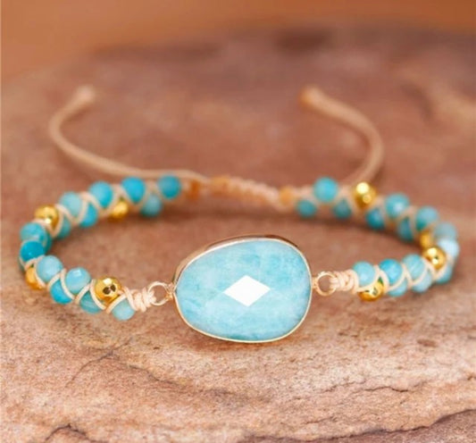 Merkaba 2 rader armbÅnd m/Amazonite oval sten