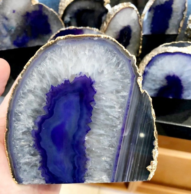 Agat Geode Telys bordekorasjon , Lilla Gold Elektroplated