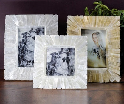 New - handmade Exclusive Picture Frame in natural Selenite Stone, 20x15ramme ( 10x15 Photo)