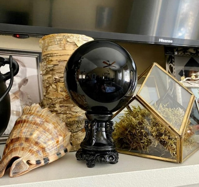 Jordene og beskyttende Sort Obsidian Sphere krystallkule Large  , ca. 60 - 70mm...