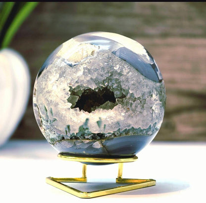Uruguay Amethyst Crystal Quartz Agate Sphere with Metal Stand, 77mm - 585gram