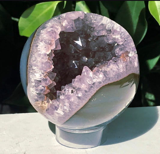 Uruguay Amethyst Crystal Quartz Agate Sphere with Metal Stand, 63mm
