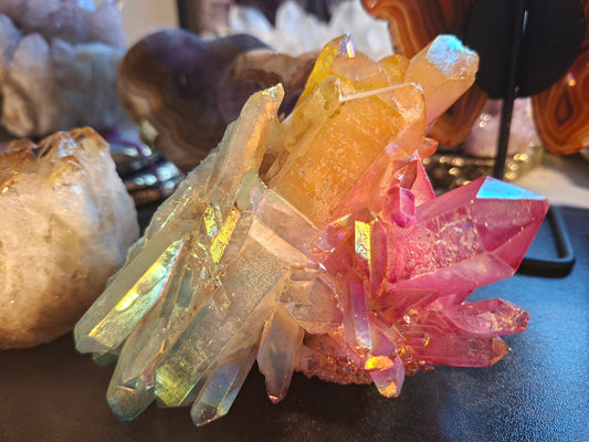 Rainbow Aura Quartz Cluster, Titanium Coated Natural Crystal Healing Home Decor, 600gram
