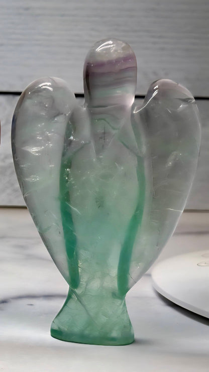 Stor og vakker Grønn Fluoritt Regnbue Engel , ca 15cm