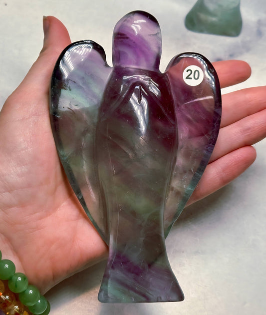 Medium stor Fluoritt Regnbue Engel , ca 14cm, 300 gram