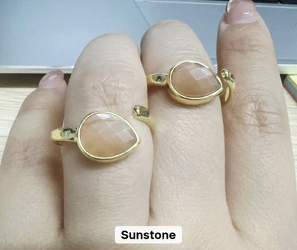 Nye MICCI Design Natural Ametyst Stone Ring, Tear Drop - 18K Goldplated, one size - justerbar, Sunstone