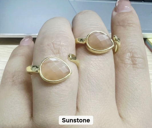 Nye MICCI Design Natural Ametyst Stone Ring, Tear Drop - 18K Goldplated, one size - justerbar, Sunstone