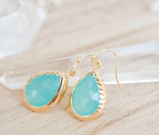 CILA " SKYE " Earrings w/ Aqua Chalsedony , 18K Goldplated