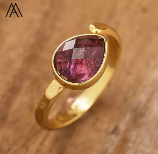Nye MICCI Design Natural Stone Rings, 18K Goldplated, one size - justerbar, Teardrop Design, Ametyst