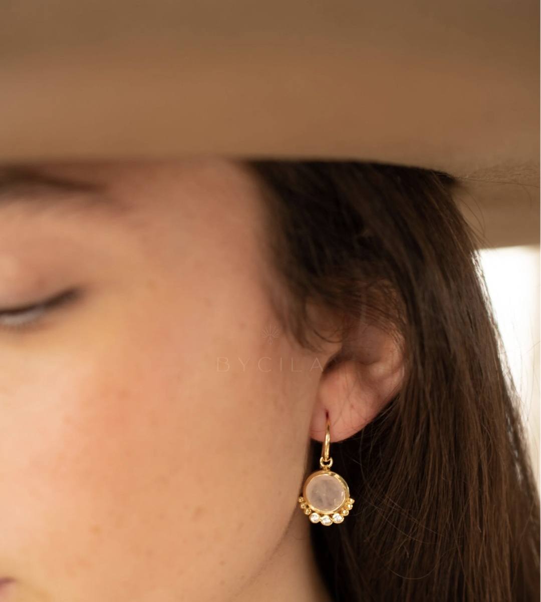 CILA " EDIL " Earrings w/ ROSE QUARTZ , 18K Goldplated