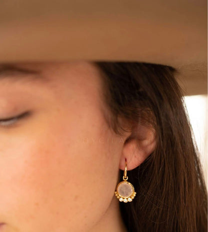 CILA " EDIL " Earrings w/ ROSE QUARTZ , 18K Goldplated