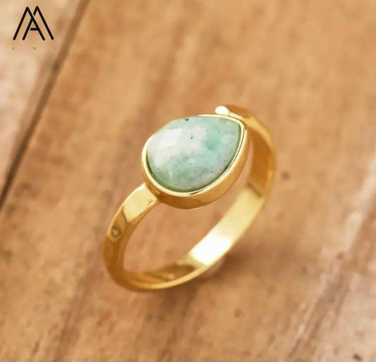 Nye MICCI Design Natural Stone Rings, 18K Goldplated, one size - justerbar, Teardrop Design, Amazonite