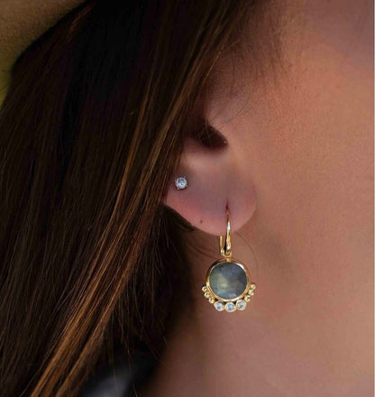 CILA " EDIL " Earrings w/ LABRADORITE , 18K Goldplated
