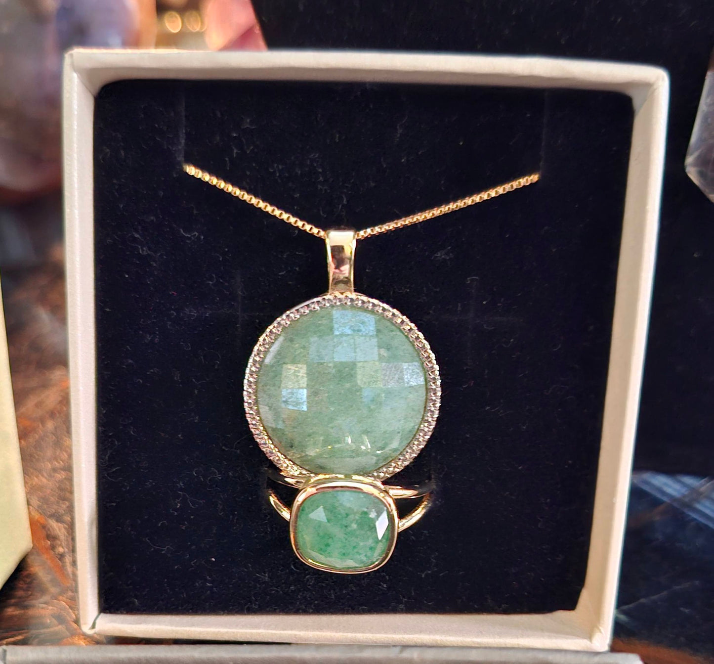 BrazilGem 18K Gold Electroplated Smykkesett, 2 Design ( Rose Quartz - Green Quartz )