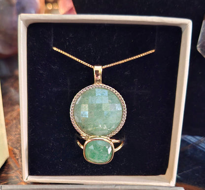 BrazilGem 18K Gold Electroplated Smykkesett, 2 Design ( Rose Quartz - Green Quartz )