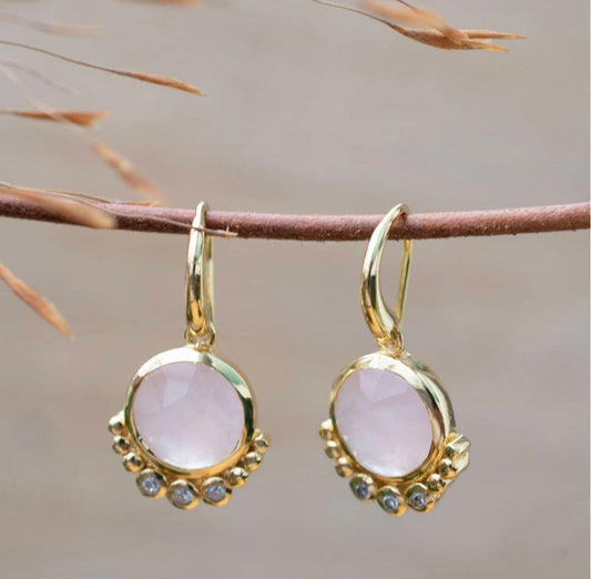 CILA " EDIL " Earrings w/ ROSE QUARTZ , 18K Goldplated