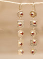 CILA " Sonia " Long Design Red Garnet Stud Earrings , 18K Goldplated