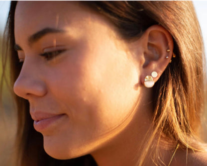 CILA " Joanna " Earrings w/ Clear Quartz Stone , 18K Goldplated