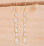 CILA " Clarice " Long Design MOONSTONE Stud Earrings , 18K Goldplated