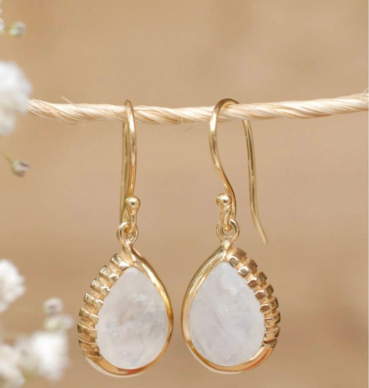 CILA " SKYE " Earrings w/ MOONSTONE , 18K Goldplated