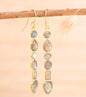 CILA " Clarice " Long Design LABRADORITE Stud Earrings , 18K Goldplated