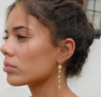 CILA " Sonia " Long Design White Topaz Stud Earrings , 18K Goldplated