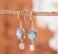 CILA " KARINE " Earrings w/ Moonstone & Labradorite , 18K Goldplated