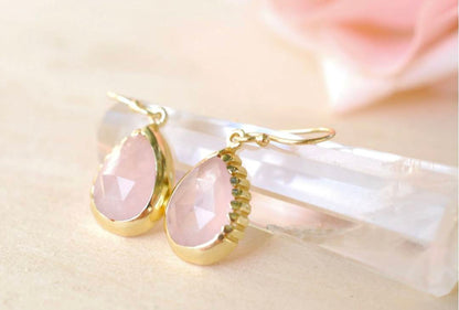 CILA " SKYE " Earrings w/ Rose Quartz , 18K Goldplated