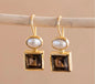 CILA " FABY " Earrings w/ Smoke Quartz & Pearl , 18K Goldplated