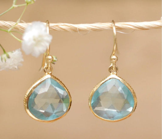 CILA " Lihue " Design Blue Topaz Hydro Stud Earrings , 18K Goldplated